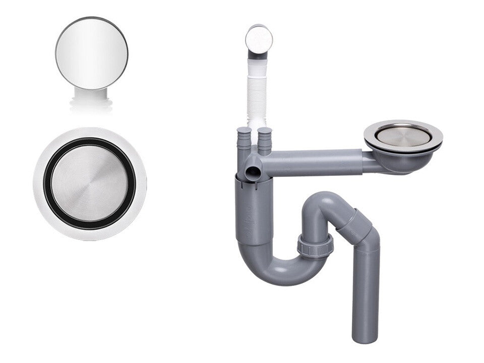 Sifon Save Space cu cuvă simplă, manual, telescopic, cu mască – preaplin rotund