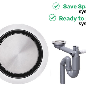 Sifon Save Space cu cuvă simplă, manual, telescopic, cu mască – preaplin rotund