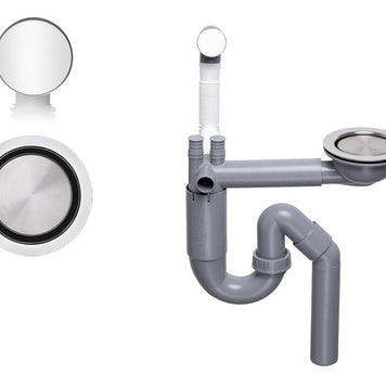 Sifon Save Space cu cuvă simplă, manual, telescopic, cu mască – preaplin rotund