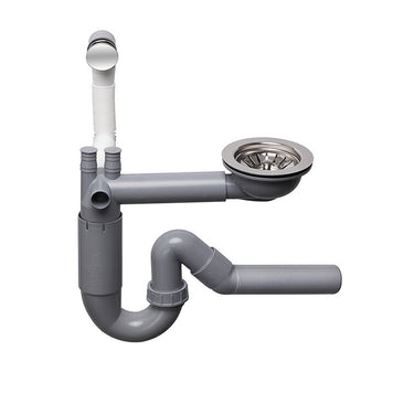 Sifon Save Space cu cuvă simplă, manual, telescopic, cu mască – preaplin rotund