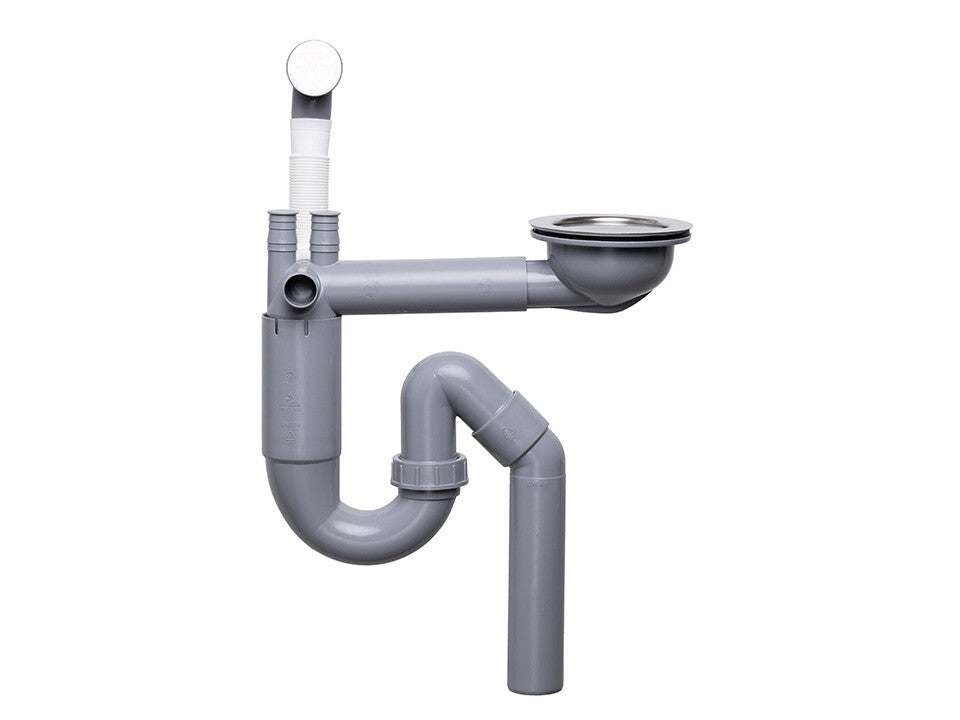 Sifon Save Space cu cuvă simplă, manual, telescopic, cu mască – preaplin rotund