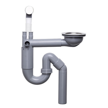 Sifon Save Space cu cuvă simplă, manual, telescopic, cu mască – preaplin rotund