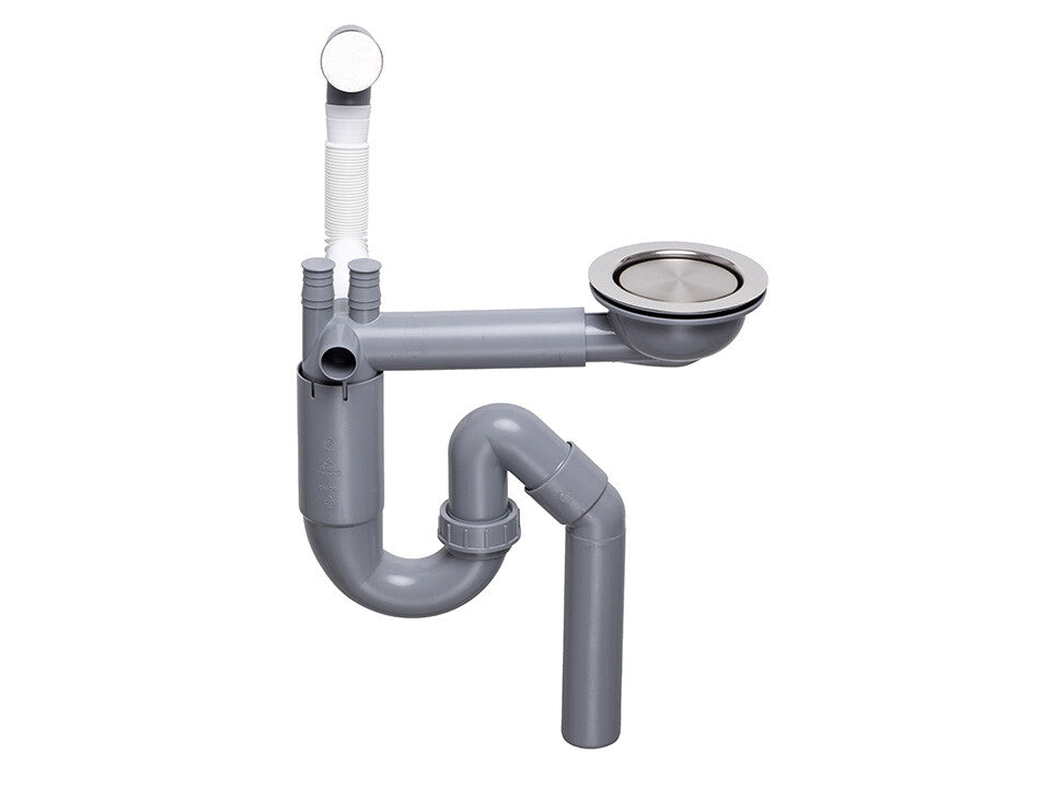 Sifon Save Space cu cuvă simplă, manual, telescopic, cu mască – preaplin rotund