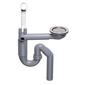 Sifon Save Space cu cuvă simplă, manual, telescopic, cu mască – preaplin rotund