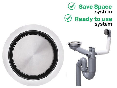 Sifon Save Space cu cuvă simplă, manual, telescopic, cu mască – preaplin rotund