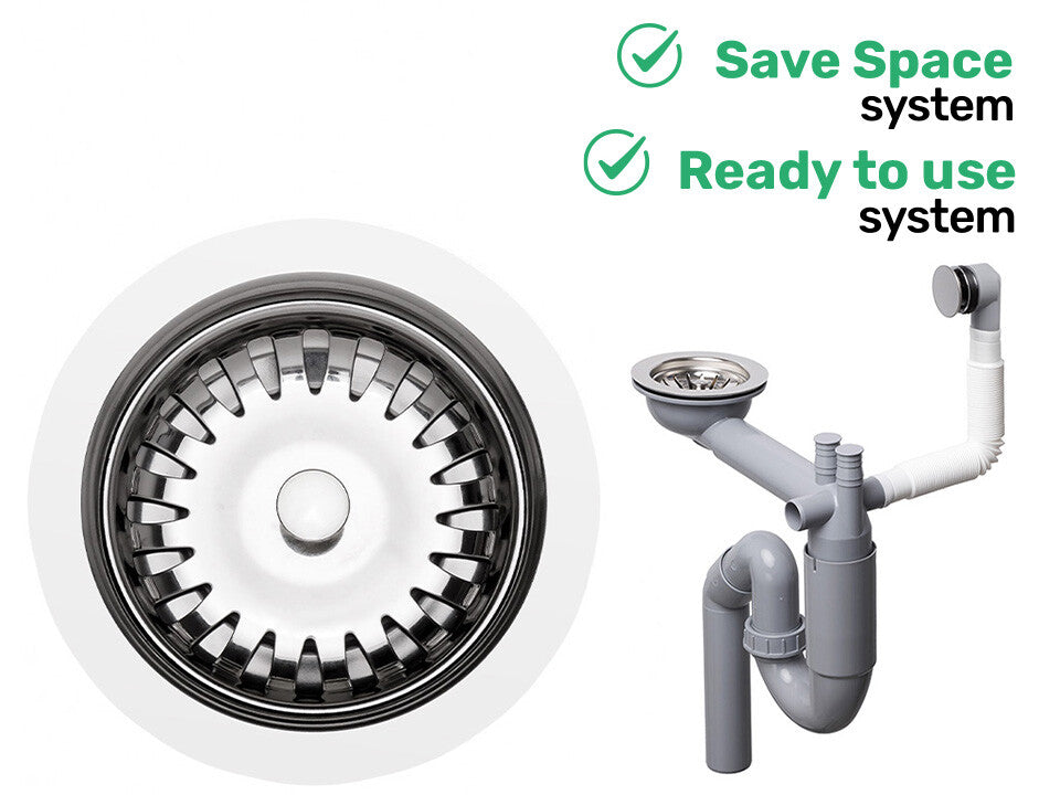 Sifon Save Space cu cuvă simplă telescopic manual – preaplin rotund