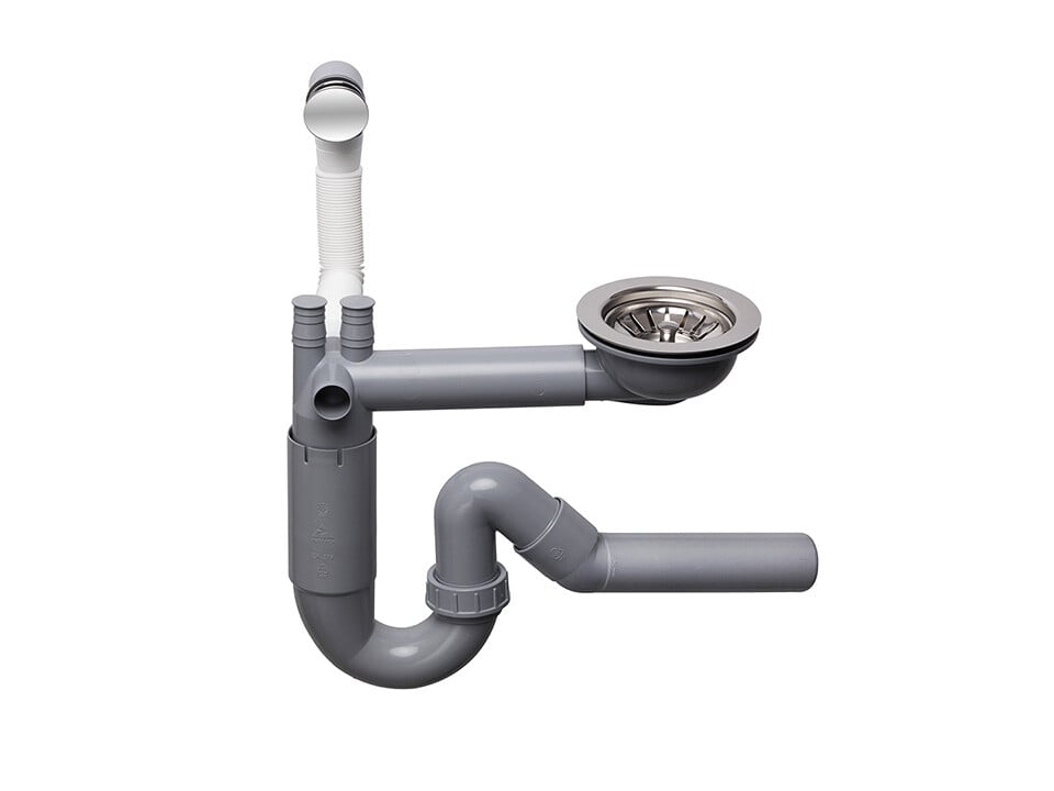 Sifon Save Space cu cuvă simplă telescopic manual – preaplin rotund