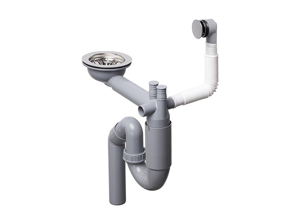 Sifon Save Space cu cuvă simplă telescopic manual – preaplin rotund