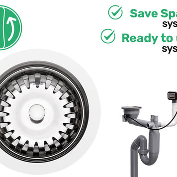 Sifon Save Space cu cuva simplă, telescopic, automat – pentru chiuvete sub blat, preaplin dreptunghiular