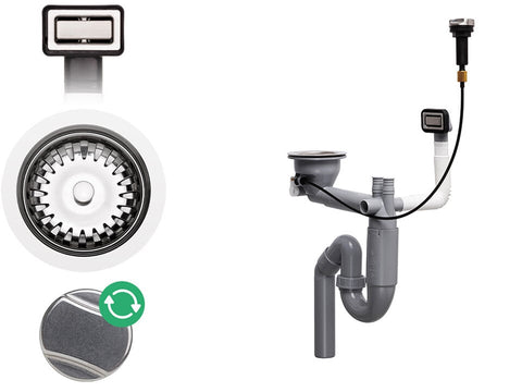 Sifon Save Space cu cuva simplă, telescopic, automat – pentru chiuvete sub blat, preaplin dreptunghiular