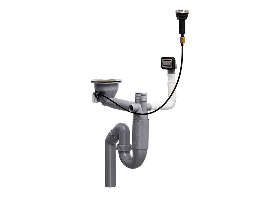 Sifon Save Space cu cuva simplă, telescopic, automat – pentru chiuvete sub blat, preaplin dreptunghiular