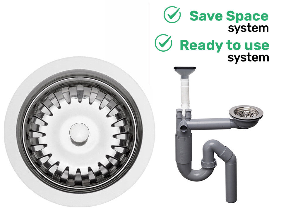 Sifon Save Space cu cuvă simplă, telescopic, manual, cu mască – preaplin vertical