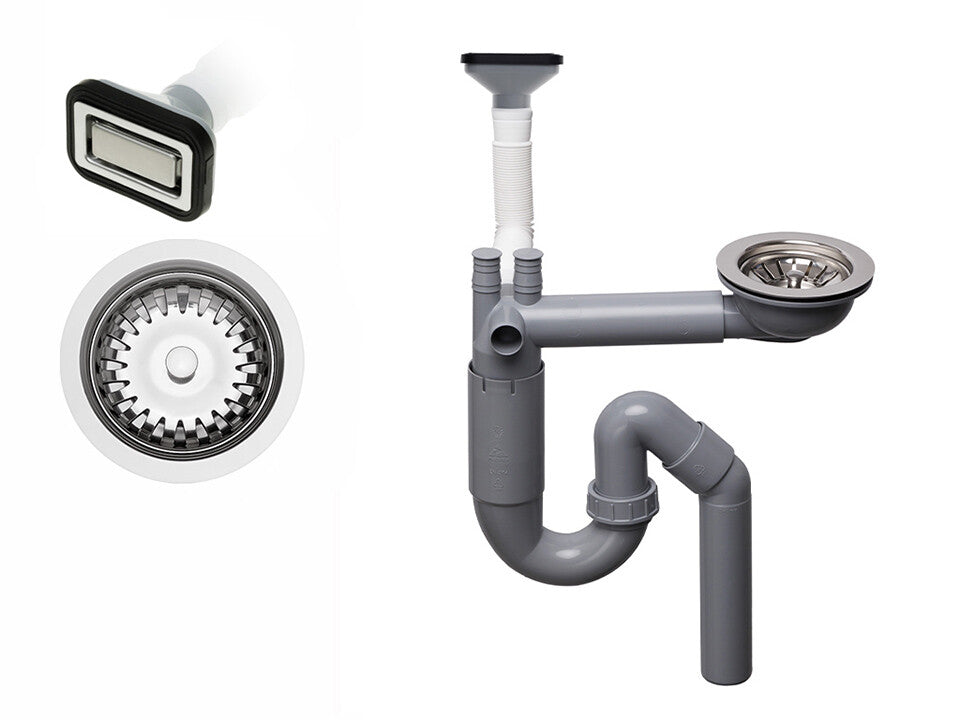 Sifon Save Space cu cuvă simplă, telescopic, manual, cu mască – preaplin vertical