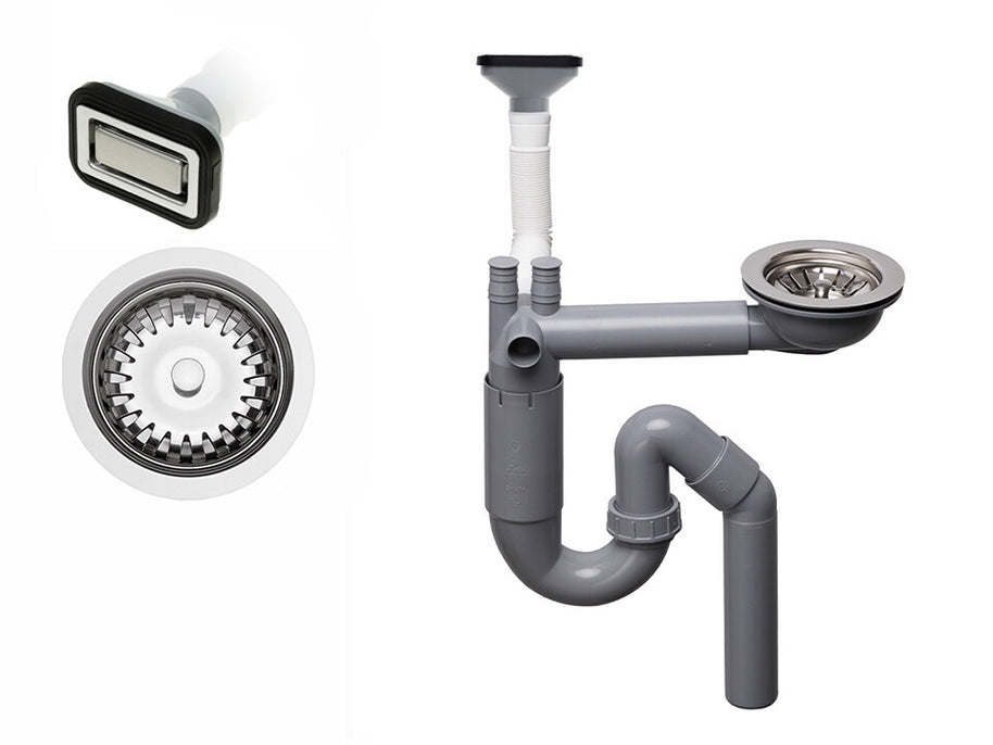 Sifon Save Space cu cuvă simplă, telescopic, manual, cu mască – preaplin vertical