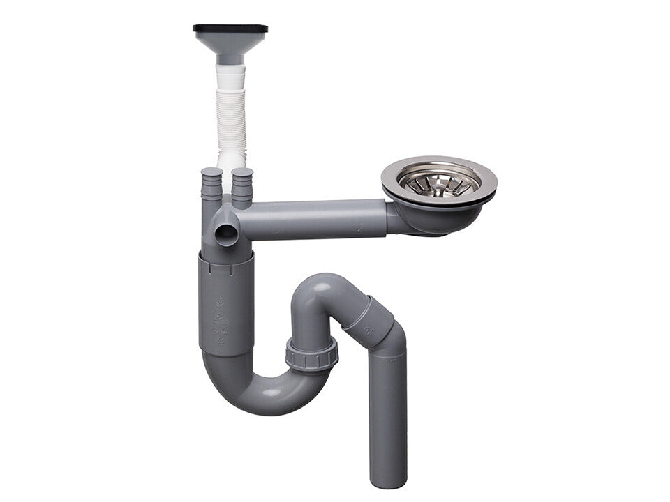 Sifon Save Space cu cuvă simplă, telescopic, manual, cu mască – preaplin vertical