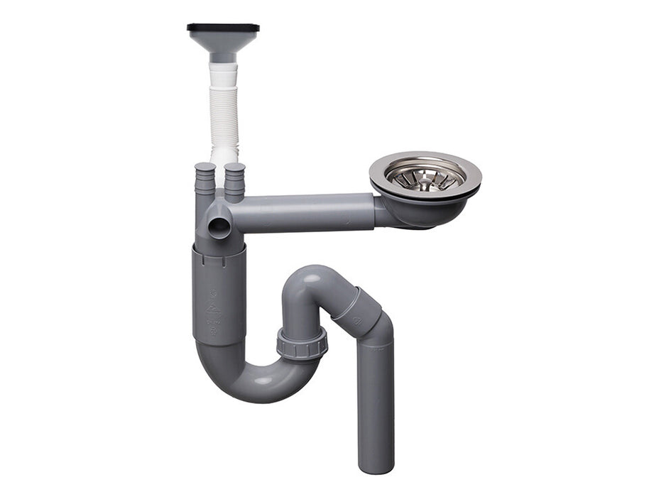 Sifon Save Space cu cuvă simplă, telescopic, manual, cu mască – preaplin vertical
