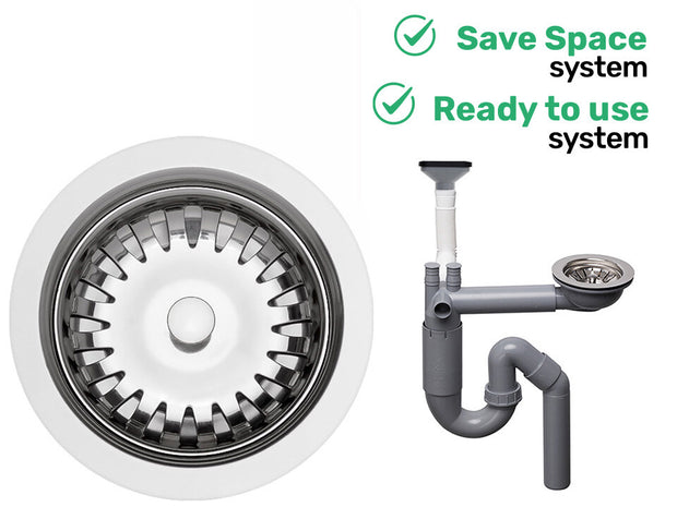 Sifon Save Space cu cuvă simplă, telescopic, manual, cu mască – preaplin vertical