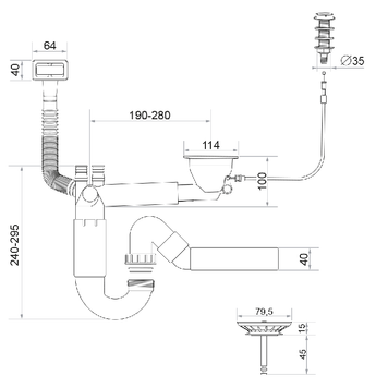 Sifon Save Space cuvă simplă telescopic automat cu mască – preaplin dreptunghiular