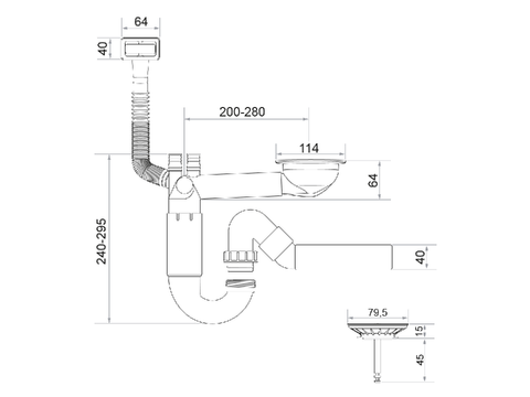 Sifon Save Space cuva simplă telescopic manual – preaplin dreptunghiular