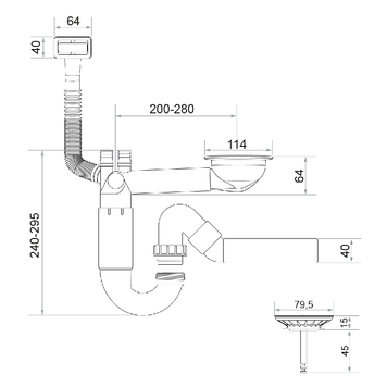 Sifon Save Space cuva simplă telescopic manual – preaplin dreptunghiular