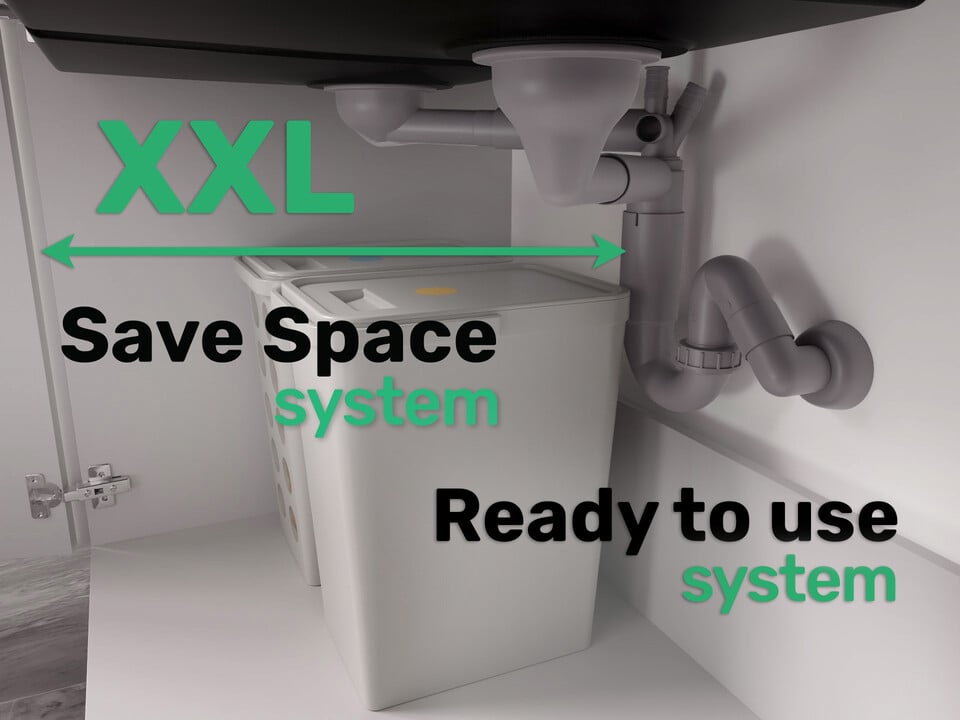 Sifon Save Space două cuve telescopic manual cu mască – preaplin dreptunghiular