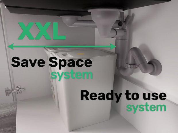 Sifon Save Space două cuve telescopic manual cu mască – preaplin dreptunghiular