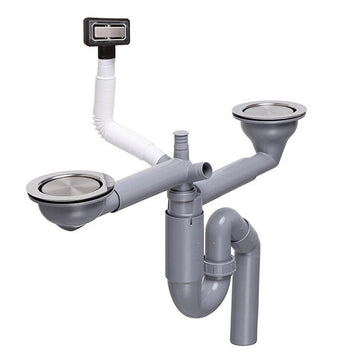 Sifon Save Space două cuve telescopic manual cu mască – preaplin dreptunghiular