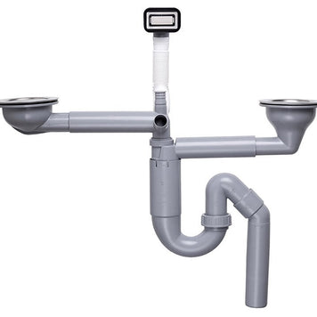 Sifon Save Space două cuve telescopic manual cu mască – preaplin dreptunghiular