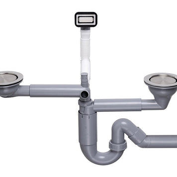 Sifon Save Space două cuve telescopic manual cu mască – preaplin dreptunghiular