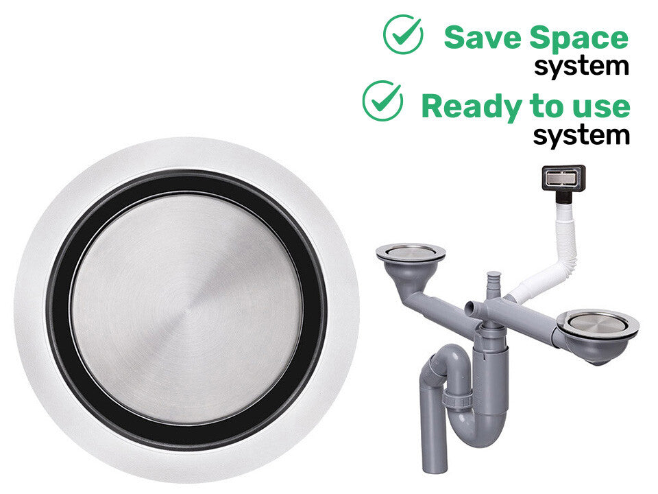 Sifon Save Space două cuve telescopic manual cu mască – preaplin dreptunghiular