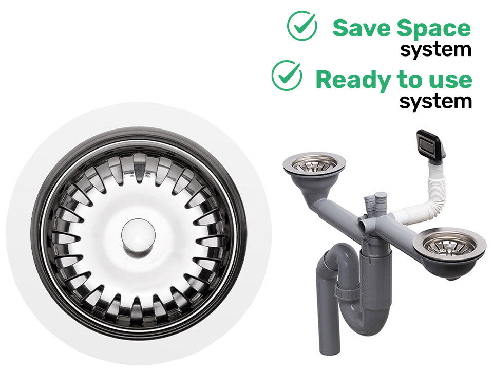 Sifon Save Space două cuve, telescopic, manual – preaplin dreptunghiular