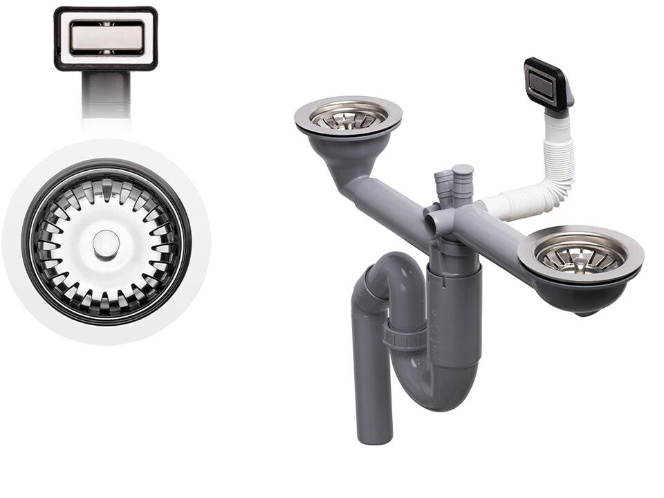 Sifon Save Space două cuve, telescopic, manual – preaplin dreptunghiular