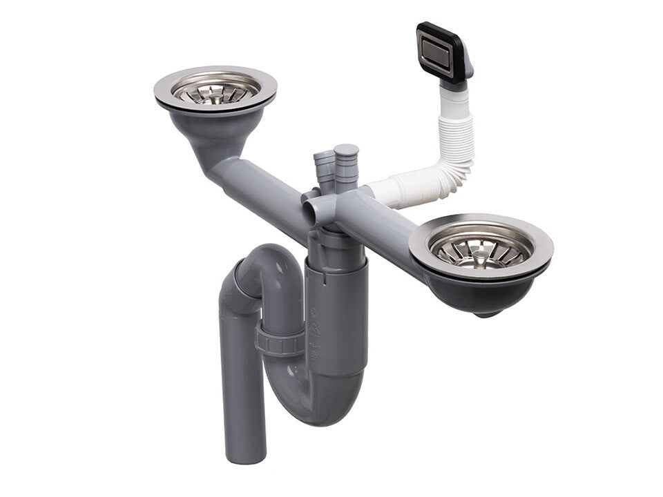 Sifon Save Space două cuve, telescopic, manual – preaplin dreptunghiular