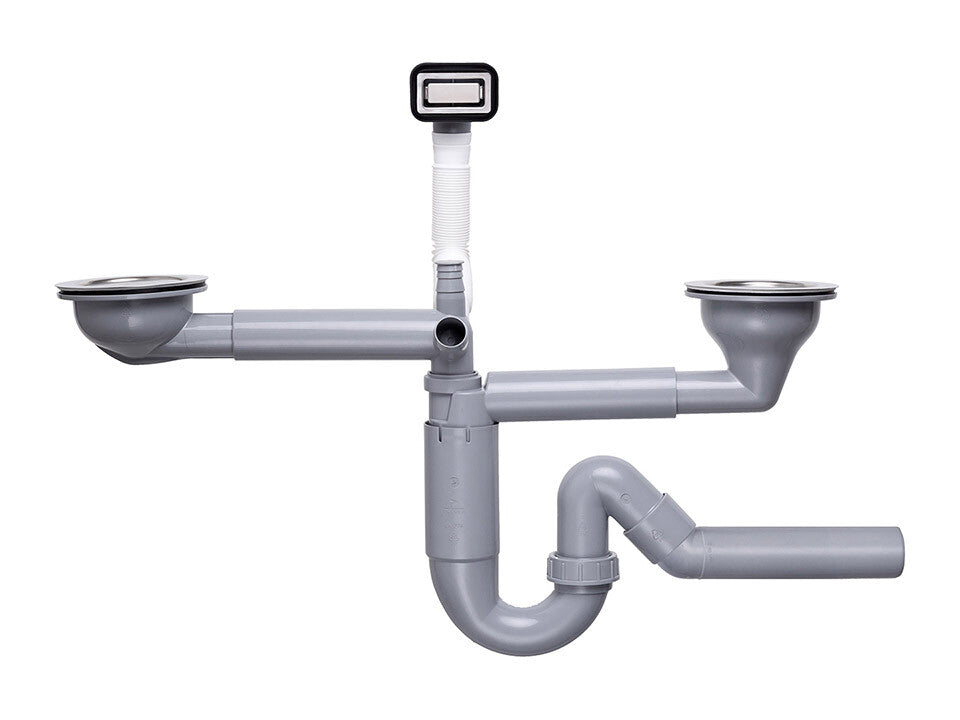 Sifon Save Space două cuve, telescopic, manual – preaplin dreptunghiular