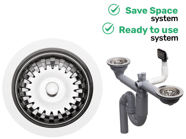 Sifon Save Space două cuve, telescopic, manual – preaplin dreptunghiular