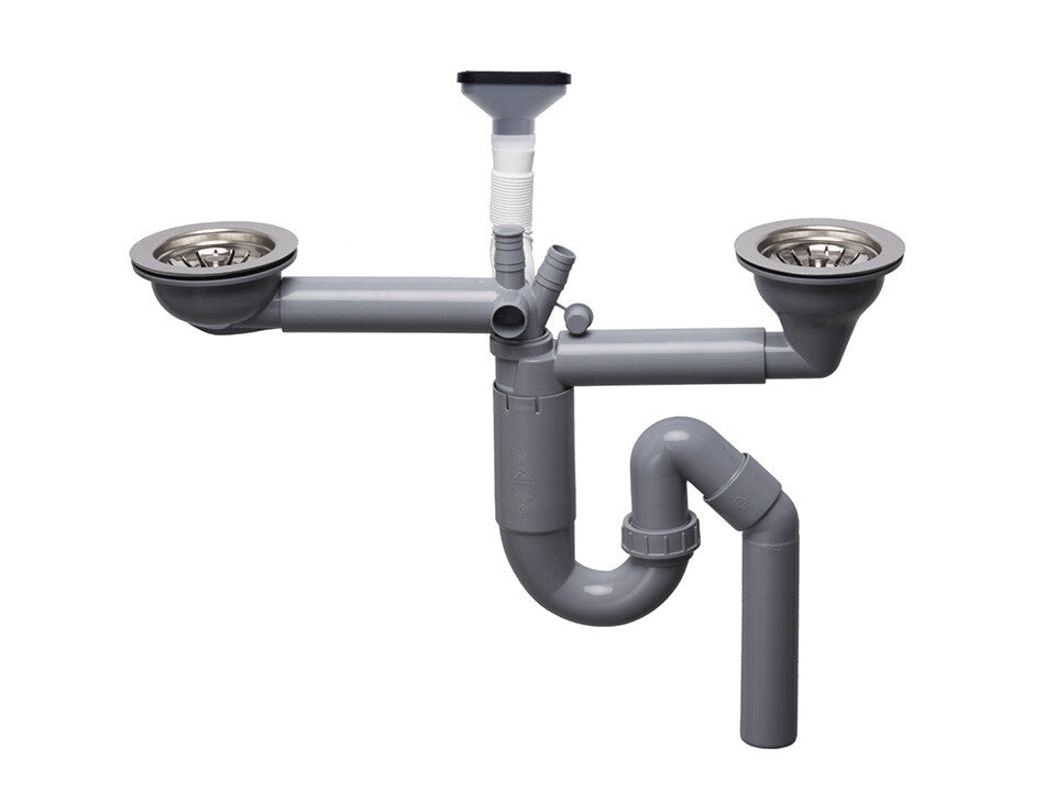 Sifon Save Space două cuve telescopic, manual cu mască – preaplin vertical