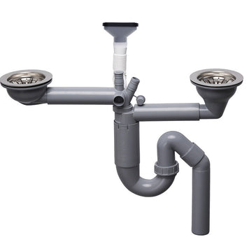 Sifon Save Space două cuve telescopic, manual cu mască – preaplin vertical