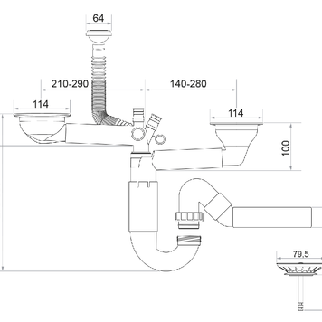 Sifon Save Space două cuve telescopic, manual cu mască – preaplin vertical