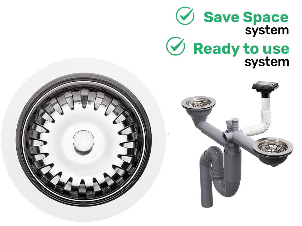 Sifon Save Space două cuve telescopic, manual – preaplin vertical