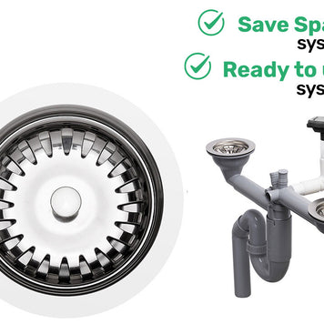 Sifon Save Space două cuve telescopic, manual cu mască – preaplin vertical