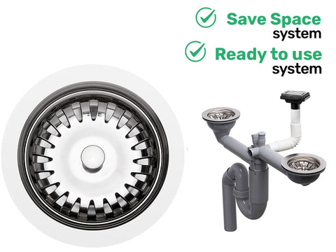 Sifon Save Space două cuve telescopic, manual – preaplin vertical