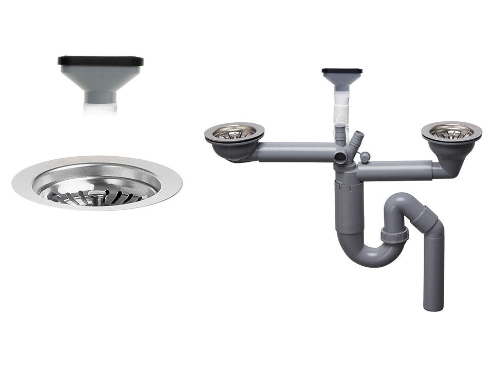 Sifon Save Space două cuve telescopic, manual cu mască – preaplin vertical