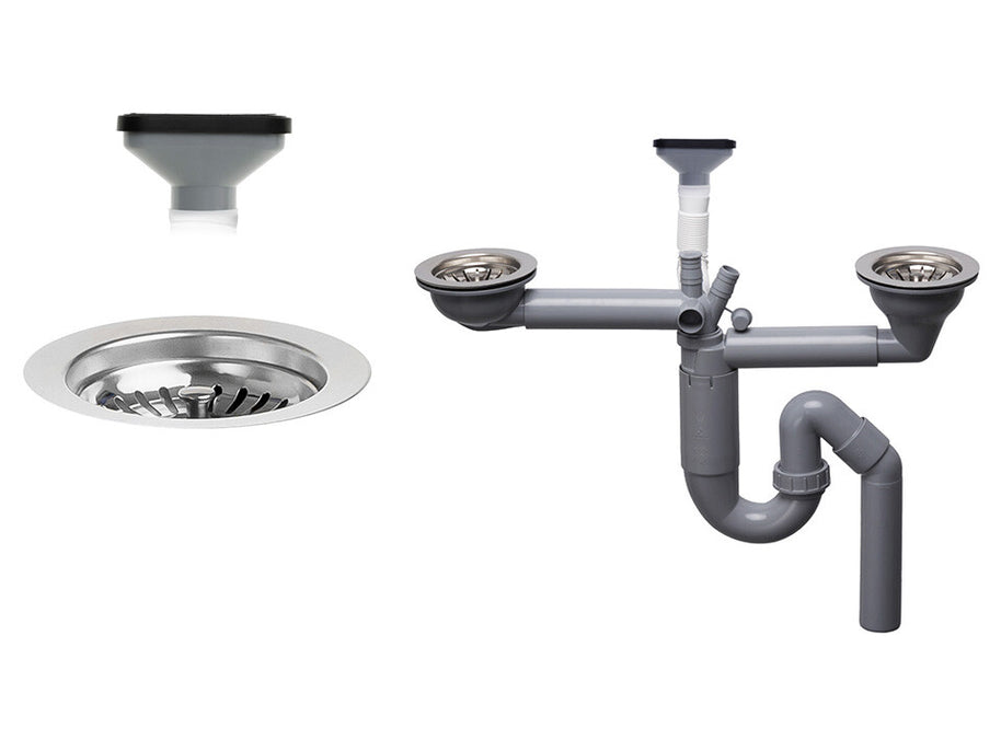 Sifon Save Space două cuve telescopic, manual cu mască – preaplin vertical