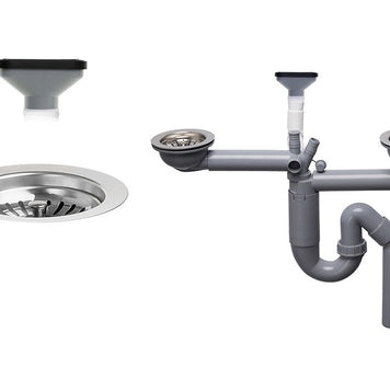 Sifon Save Space două cuve telescopic, manual cu mască – preaplin vertical