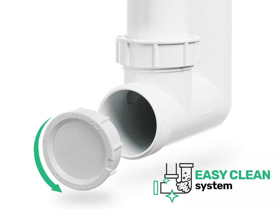 Sifon Save Space + Easy Clean pentru chiuvetă cu o cuvă — manual, cu mască, preaplin rotund