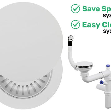 Sifon Save Space + Easy Clean pentru chiuvetă cu o cuvă — manual, cu mască, preaplin rotund