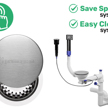 Sifon Save Space + Easy Clean, cuvă simplă, automat cu mască pentru chiuvete de bucătărie sub blat, preaplin dreptunghiular