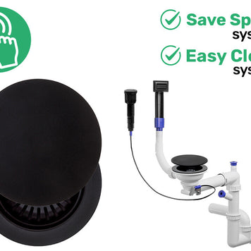 Sifon Save Space + Easy Clean, cuvă simplă, automat cu mască pentru chiuvete de bucătărie sub blat, preaplin dreptunghiular