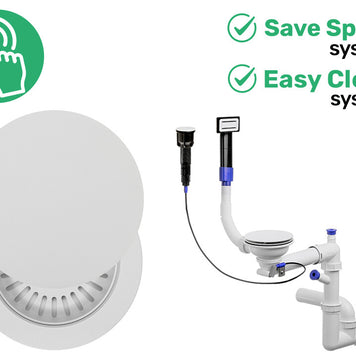 Sifon Save Space + Easy Clean, cuvă simplă, automat cu mască pentru chiuvete de bucătărie sub blat, preaplin dreptunghiular