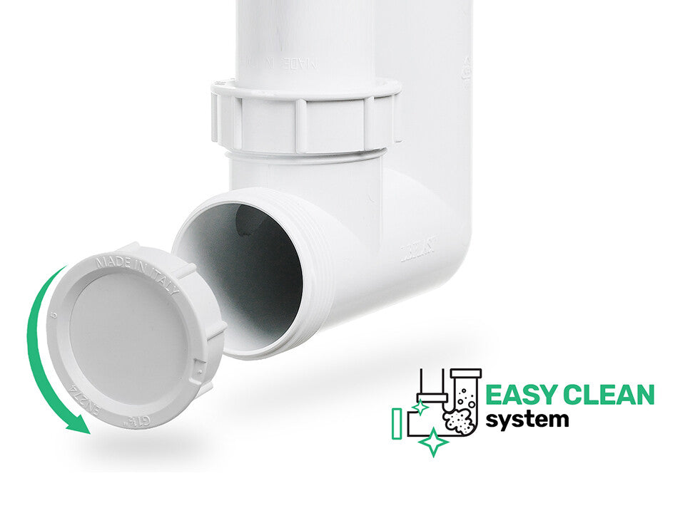 Sifon Save Space + Easy Clean, cuvă simplă, automat cu mască pentru chiuvete de bucătărie sub blat, preaplin dreptunghiular